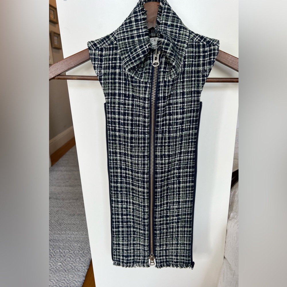 Veronica Beard Adara Zip Front Tweed Dickey in Navy Multi